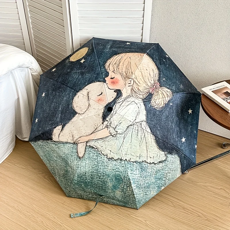 

Любимец любителей пуделей - автоматический компактный зонт с 8-спицевой рамой, милым мультяшным рисунком собаки и дизайном «Звездная ночь».