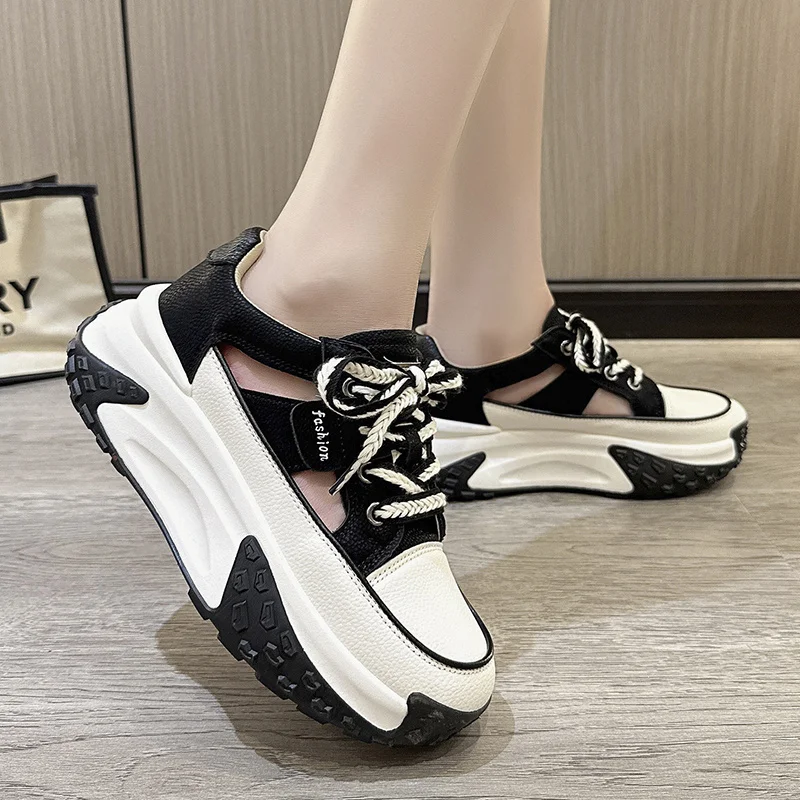 2023 Spring Chunky Sneakers Shoes for Women Europe Baotou Heightening Dad Shoes Mixed Color New  Sport Platform Single Shoes