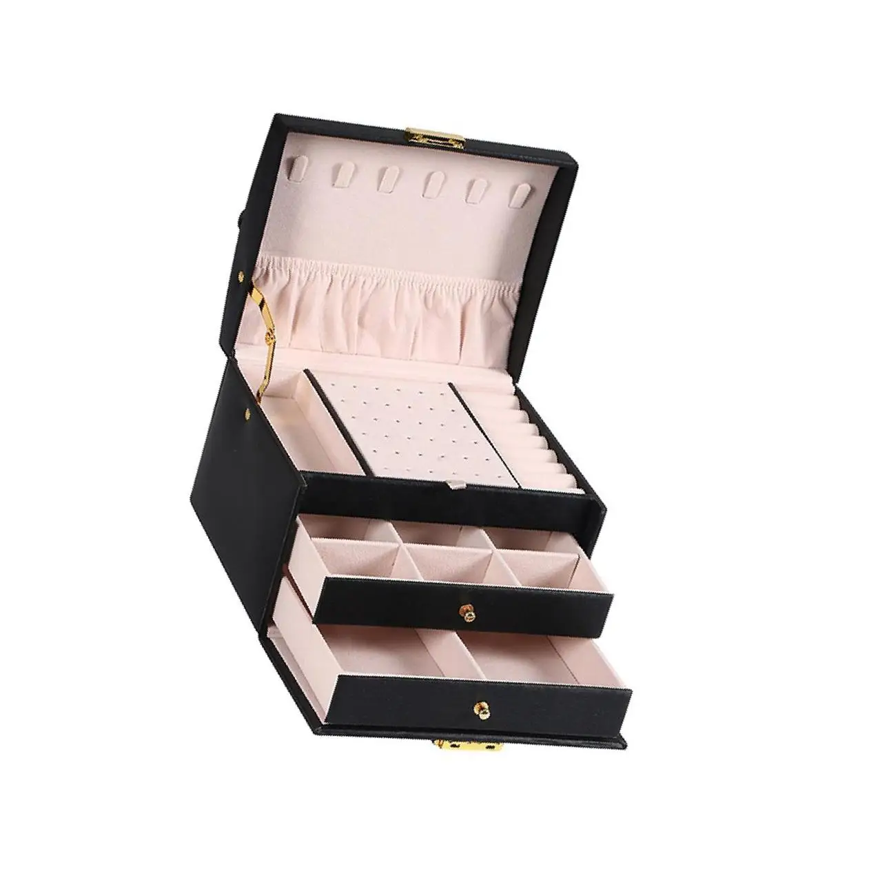 

3 Layer Jewelry Box Removable Dividers Case 36 Ear Studs Waterproof Black