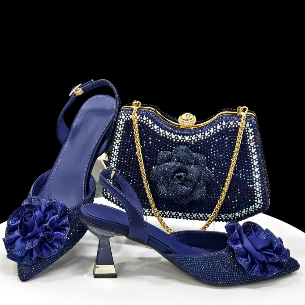 

High Quality New High Heels Shoes And Bag Set Fashion Italian Crystal Woman Sandals Shoes And Bag Set For Evening Party