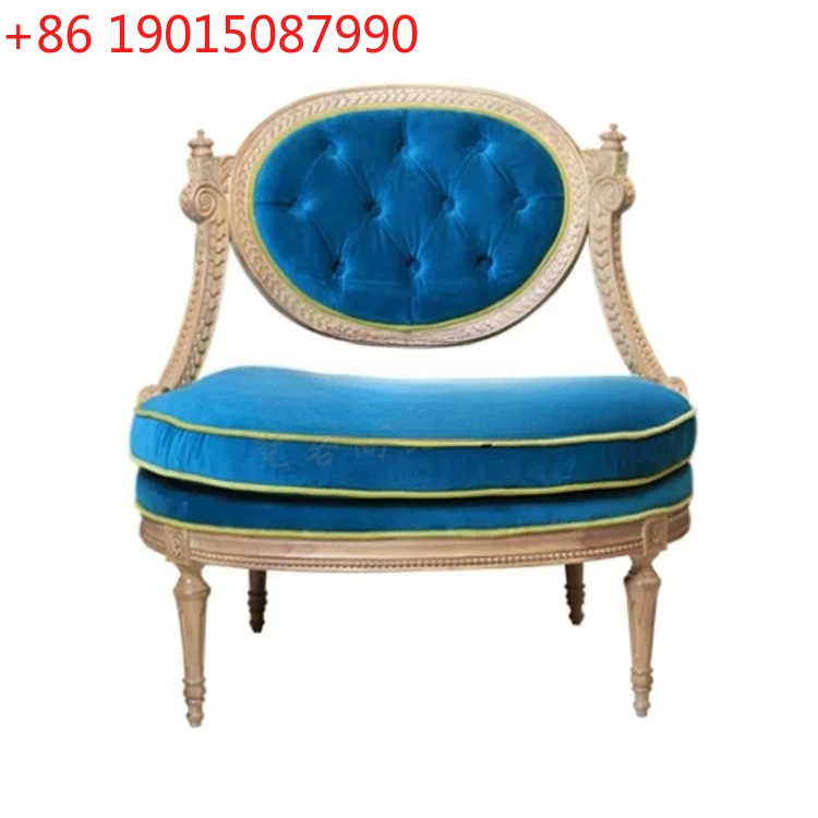 

American rural solid wood old antique carved sofa chair single European neoclassical dining chair9344