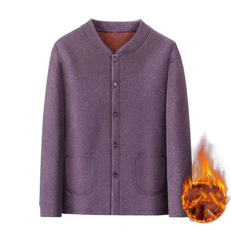 Elderly Women Fleece Lined Knit Cardigan Thick Warm Stand Collar Jacket For Mom Grandma Winter