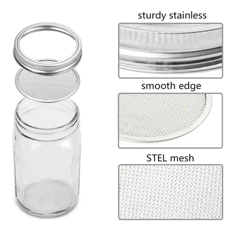 HRBAJ-12 Pack Stainless Steel Sprouting Jar Lid For Wide And Wide Mouth Mason Jar For Growing Sprouts