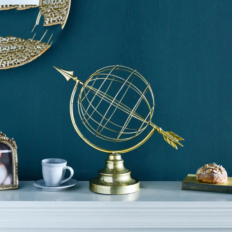 

Nordic Wrought Iron Globe Ornaments Art Office Desktop Study Room Figurines Crafts Home Livingroom Table Accessories Decoration