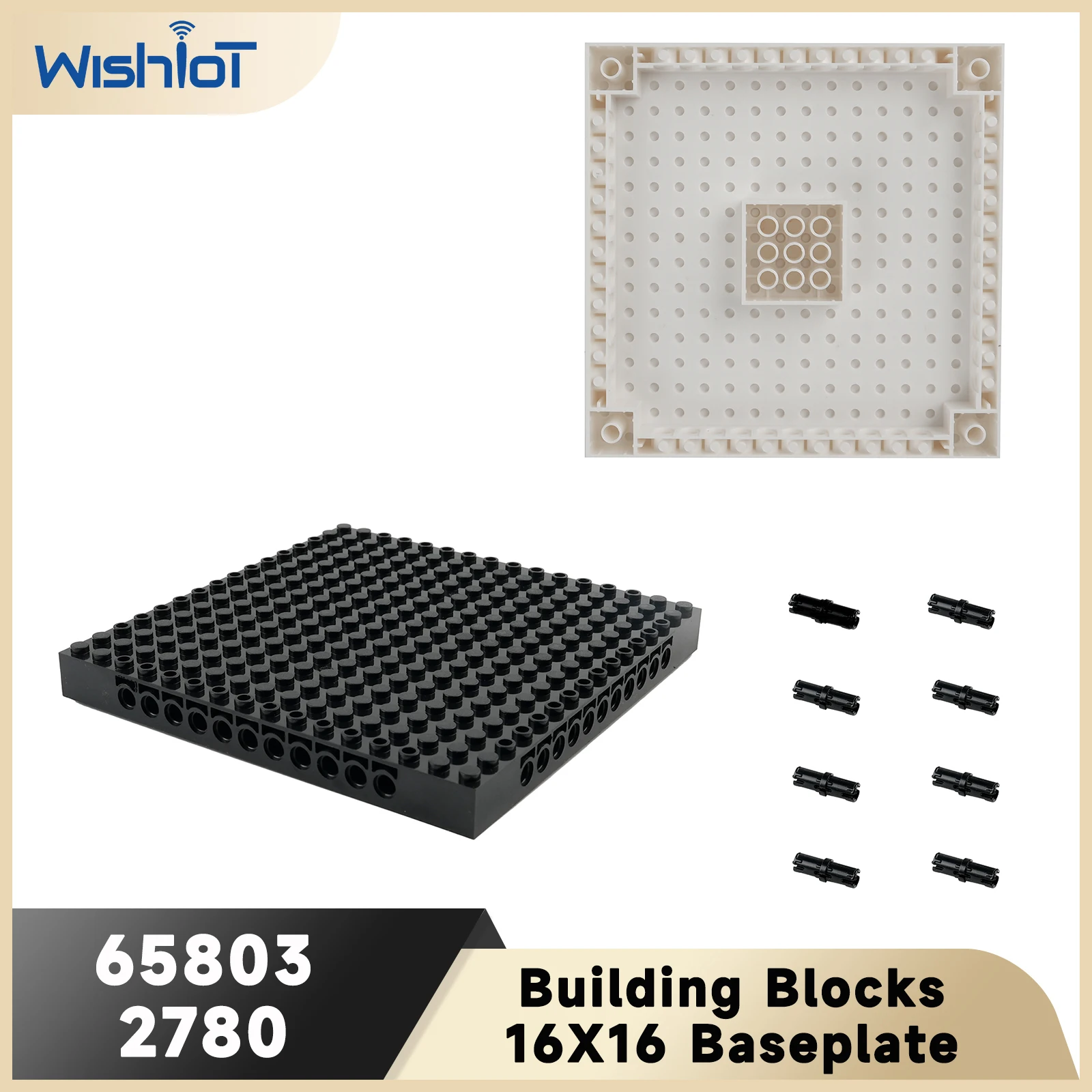 Building Blocks 16x16 Dots Baseplate 65803 Black/White Splice Bricks DIY Combination MOC 16x16 Hole Connect Parts with 2780 Pins