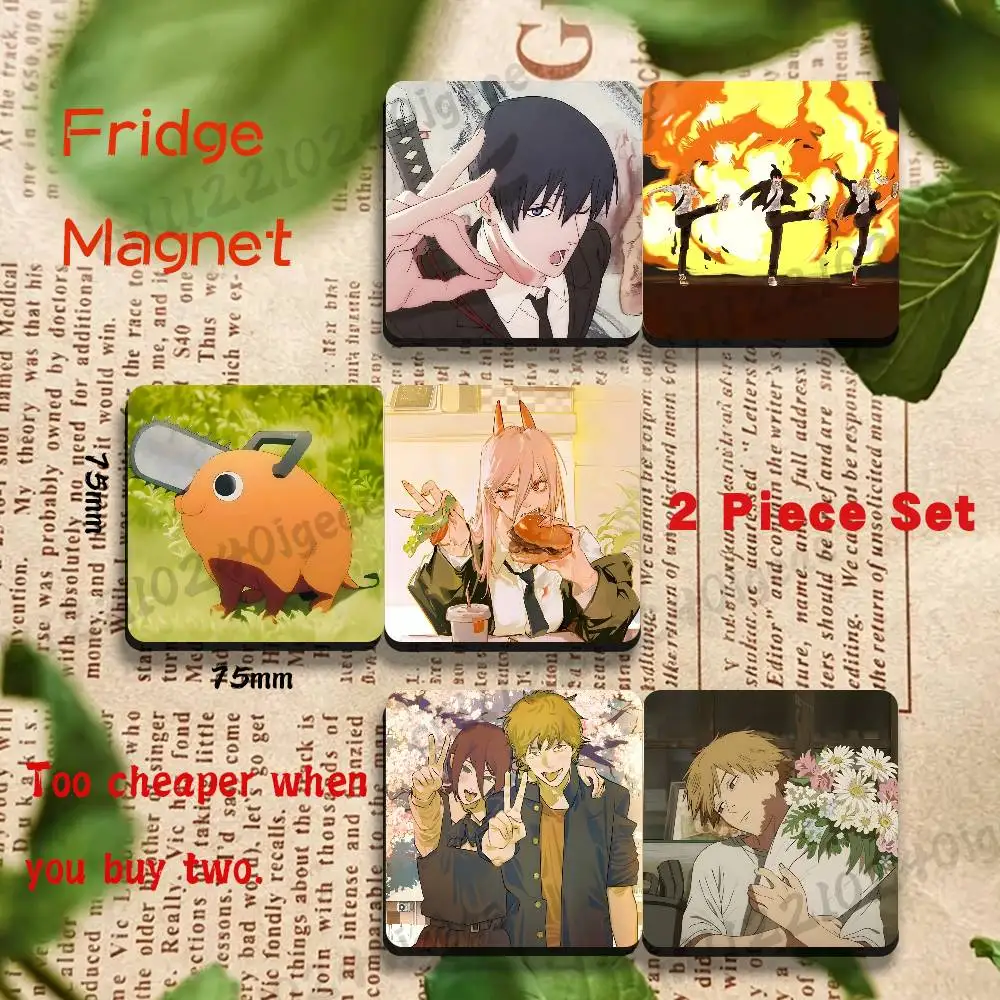 The Iron Triangle Reze Denji Aki 2-Piece set Fridge Magnets, Metal Magnetic Cards for Refrigerator, Icebox and Kitchen Cabinet