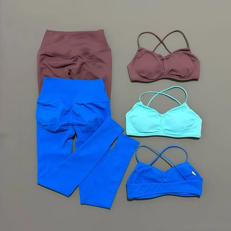 2 Piece HISTELLO Vision Fitness Set Women Yoga Seamless Cross Bra Scrunch Legging Suit Gym Pilates Workout Sports Leggings Set