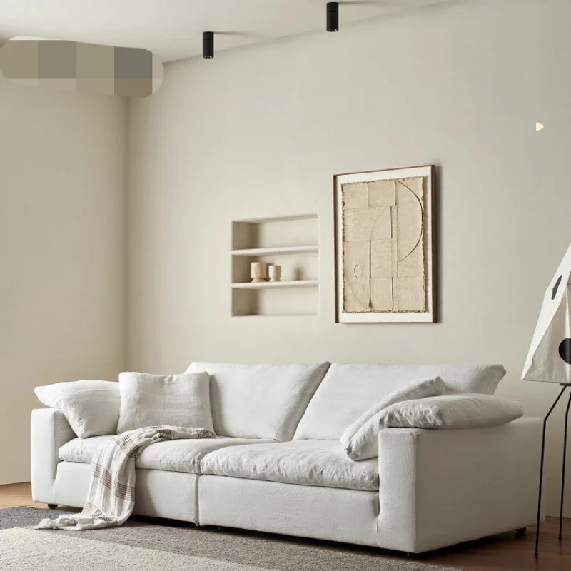 Cloud cloud sofa wabi sand wind linen fabric living room tofu block down cream modern simple Z