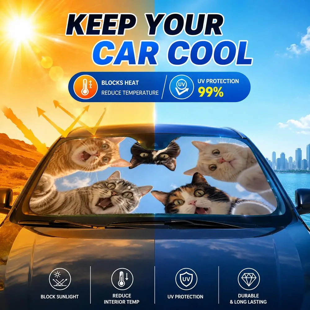 Kittens Funny Selfie Sun Visor Reusable Aluminum Foil Car Windshield Sun Visor UV Protector Heat Insulation Cover Shade