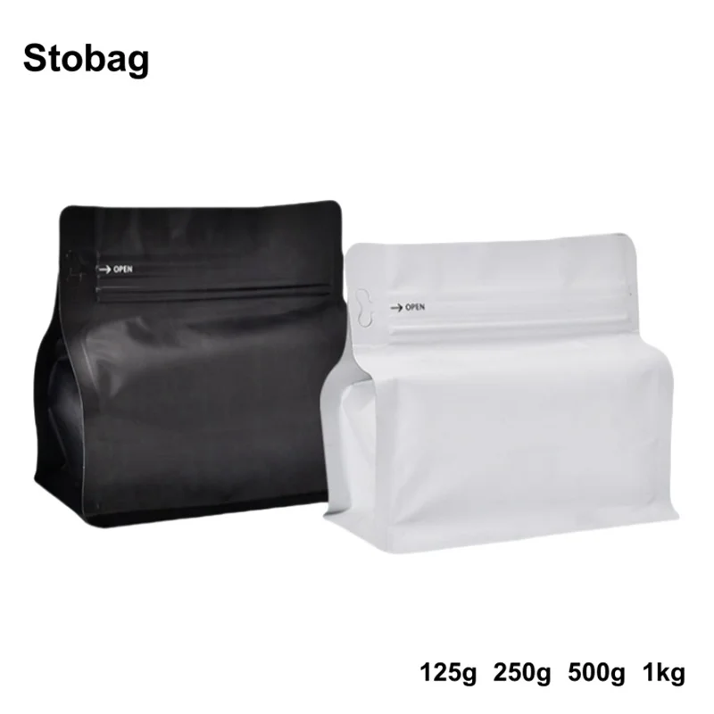 

StoBag 20pcs Black/White Coffee Beans Packaging Bag with/No Valve Aluminum Sealed for Food Powder Tea Nut Storage Reusable Pouch