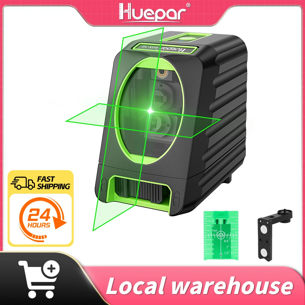 Huepar Box-1G Self-leveling Laser Level 150ft/45m Outdoor Green Cross Line with Vertical Beam Spread Covers of 150°