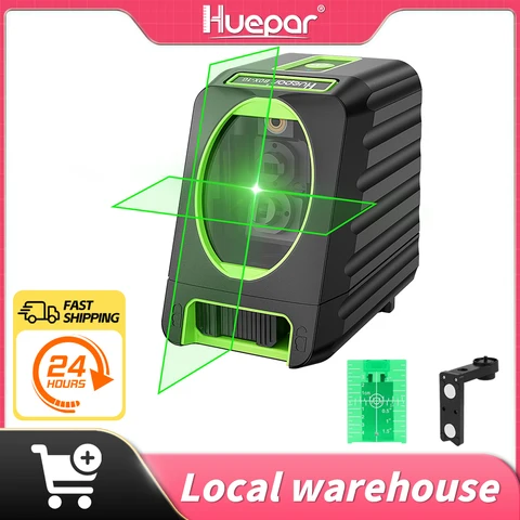 Huepar Box-1G Nível de laser autonivelante 150 pés/45m Linha cruzada verde externa com tampas de propagação de feixe vertical de 150 °