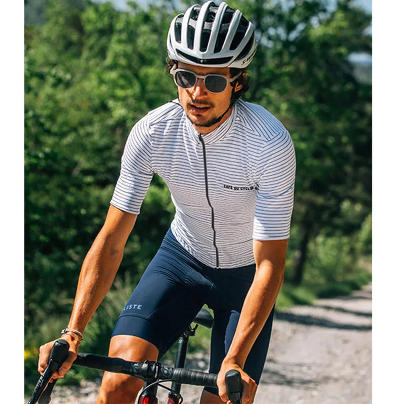 CAFE DU CYCLISTE Men\'s Road Cycling Jersey Summer Short Sleeve Outdoor Sports Suit Clothing Gel Cushion Maillot Ciclismo Hombre