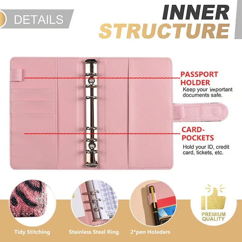 

PU Leather Budget Binder With Cash Envelopes Pockets Leopard Print Budget Pouch Binder For Saving Money A6 Planner Organizer