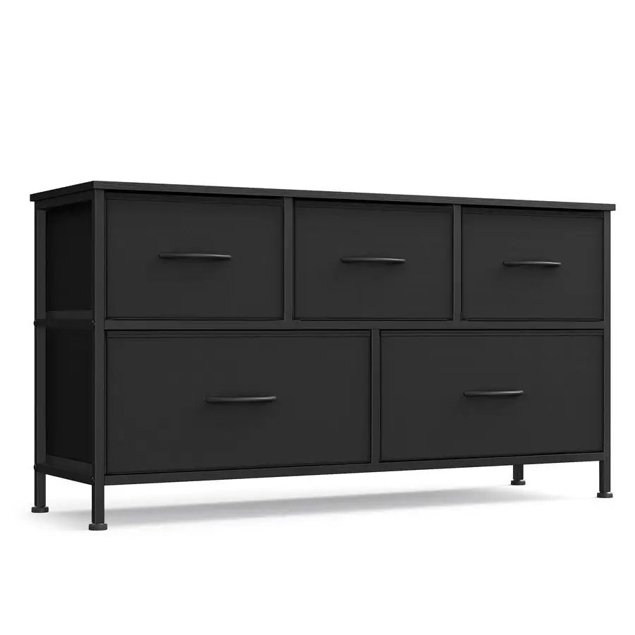 

Dresser for Bedroom, Chest of Drawers, Steel, MDF, 5 NonWoven Fabric Drawers, Storage Organizer Unit, Closet, Entryway, Ink Blac