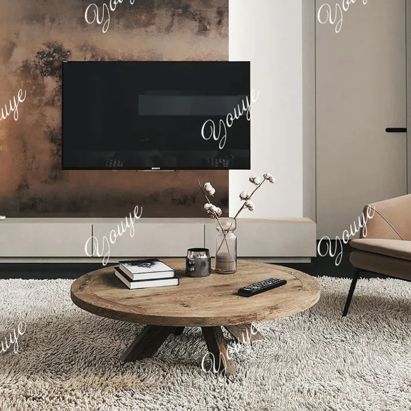 

J All Solid Wood Old Coffee Table American Country Living Room Round Tea Table Retro Solid Wood Personalized Log