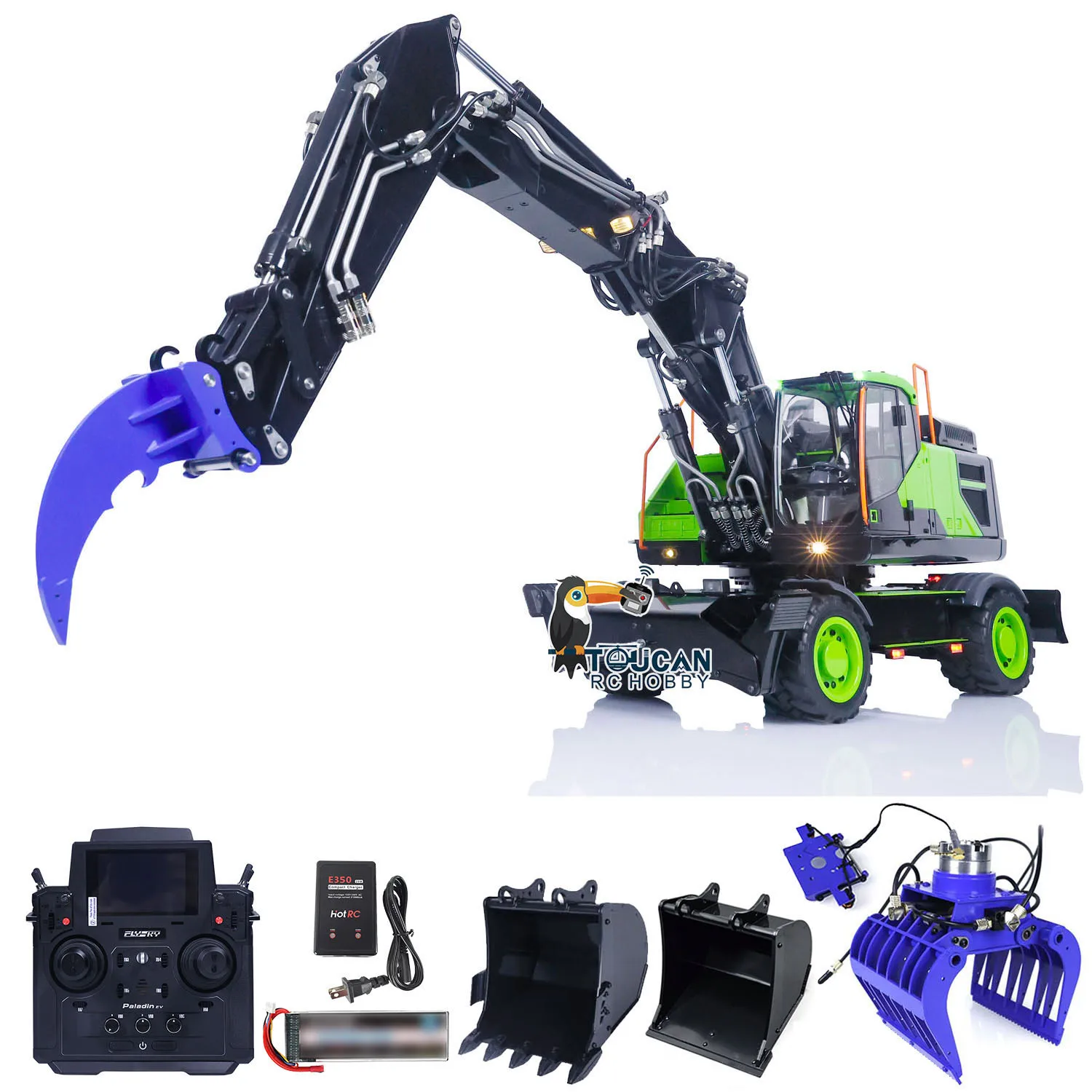 Escavatore RC idraulico 1/14 EC380 Veicolo di ingegneria radiocomandato con ruote Grab RC Digger