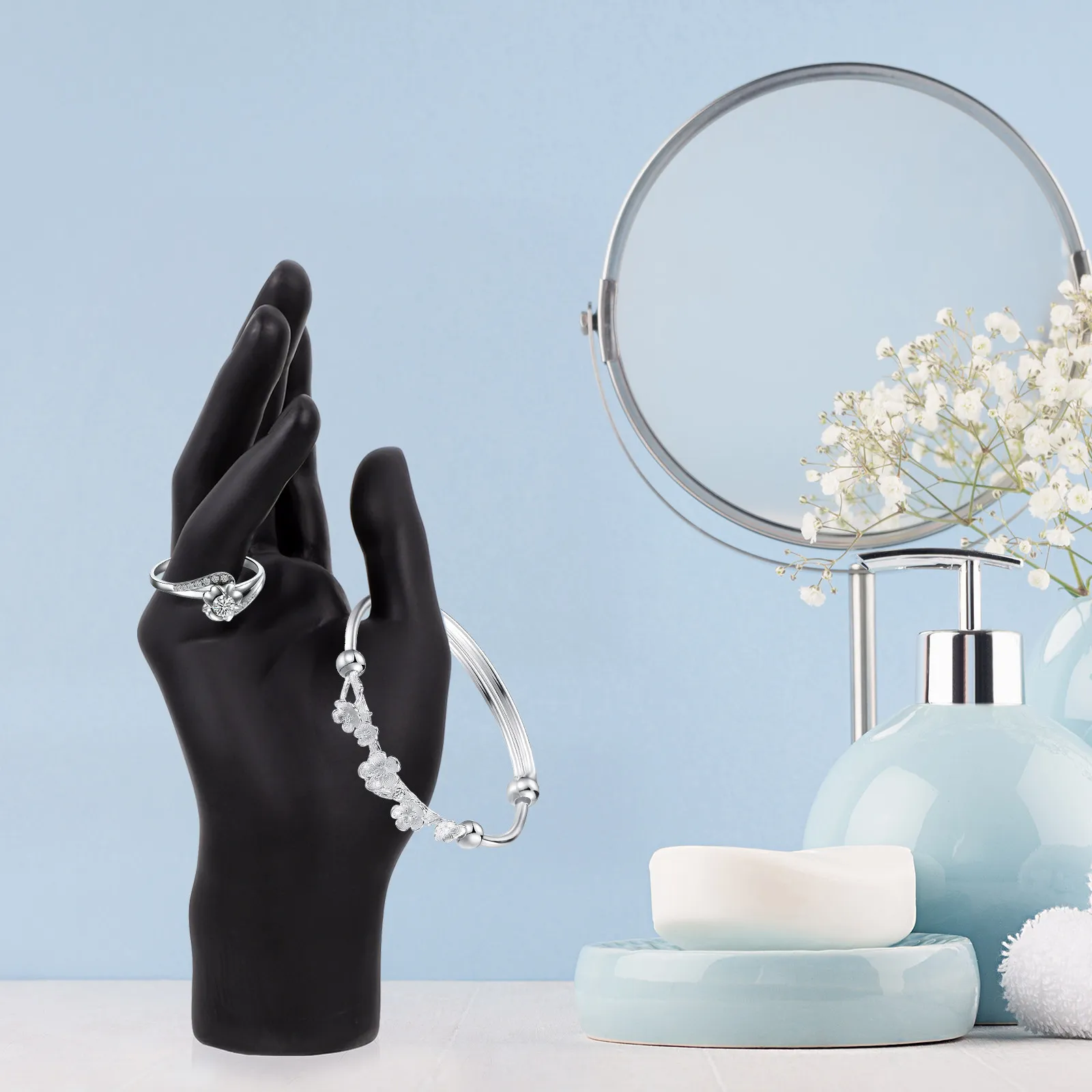 

1 шт. Пластиковая подставка для украшений в форме руки, элегантный держатель для колец и браслетов, настольная витрина, подставка для колец в форме руки, держатель для ювелирных изделий