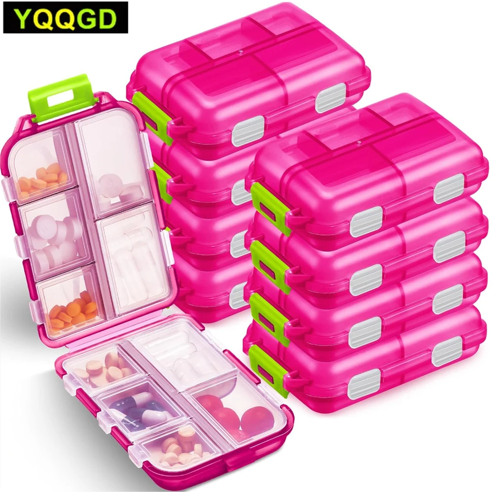 Travel Pill Organizer Pocket Portable Pill Case Daily Pill Container Small Pharmacy Container with 10 Compartments for Fish Oil