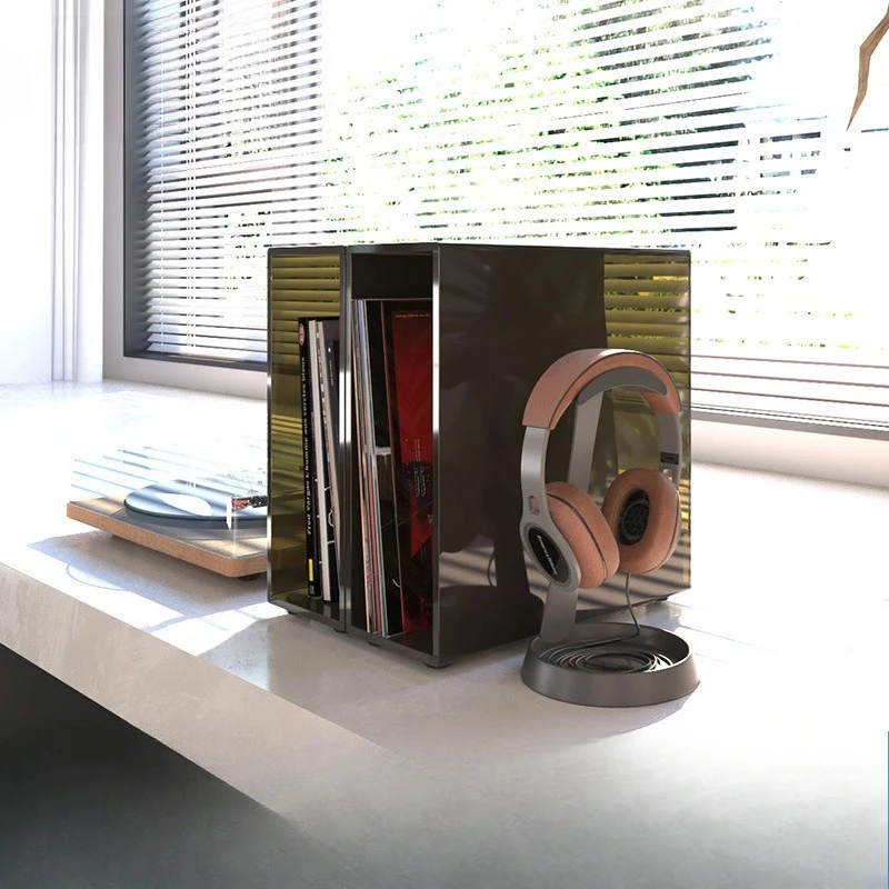Fotografia 3: Suporte de acrílico para discos de vinil, suporte para armazenamento de livros.