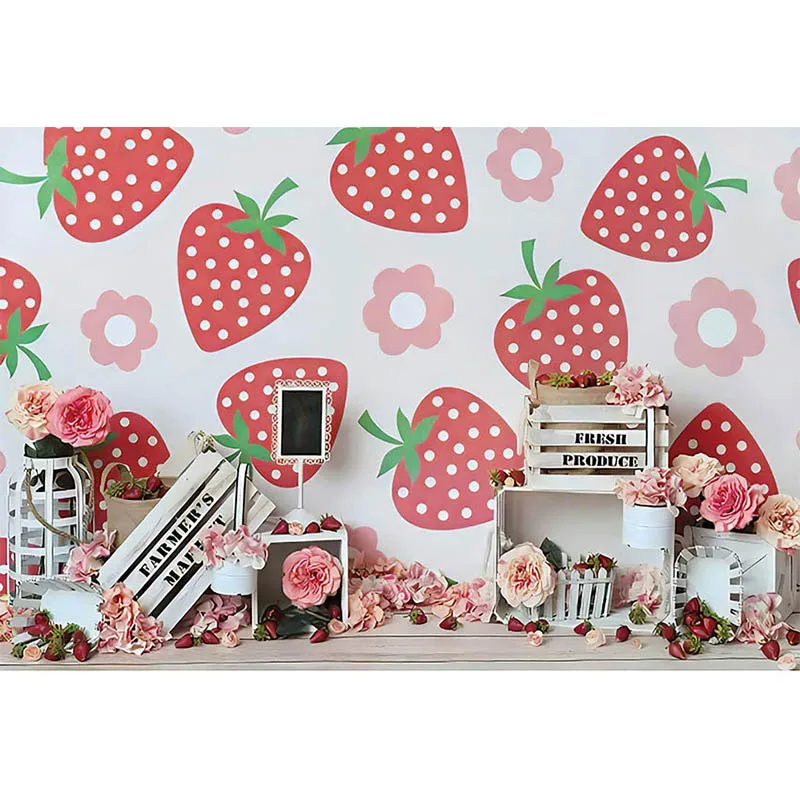 Avezano التصوير خلفية زهرة الفراولة الوليد فتاة عيد ميلاد صورة كعكة سحق الخلفيات للصور استوديو فوتوزون