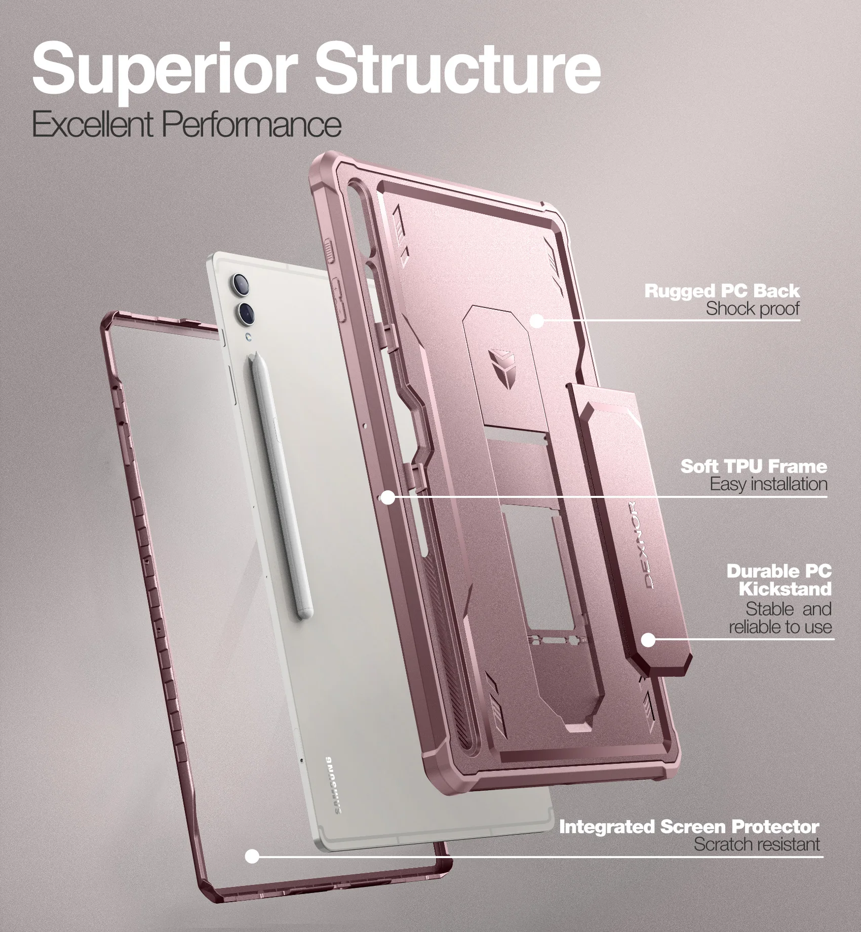 Imagem -03 - Capa Protetora de Corpo Inteiro para Samsung Galaxy Tab s9 Ultra s8 Ultra Pen Holder Construído em Protetor de Tela Pesado à Prova de Choque