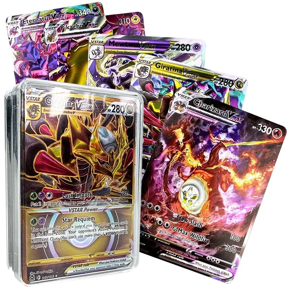 Anime Holographic Pokemon Cards Evolutions Scarlet Violet Charizard Pikachu Vmax EX Vstar GX English Spanish French Shiny Card