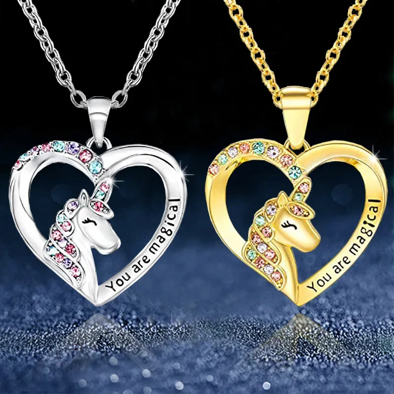 

You Are Magical Unicorn Necklace Heart Pendant Necklaces Unicorn Jewelry Gifts for Girls Daughter Granddaughter Birthday