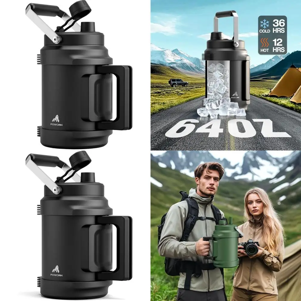 

Термобутылка для воды объемом полгаллона с крышкой-поилкой 2-в-1, двойной ручкой, герметичная, сохраняет холод до 36 часов, из нержавеющей стали, для спортзала, путешествий, активного отдыха