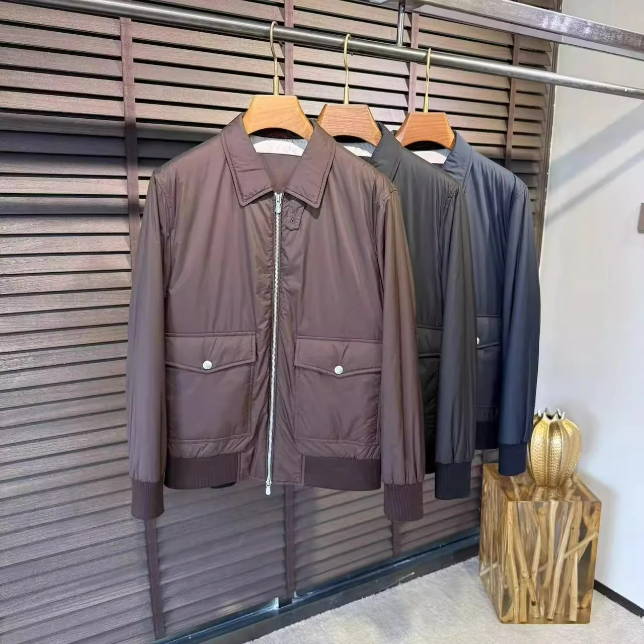 

BC Italian men's clothing autumn and winter new old money style men's lapel jacket business casual solid color cotton jacket