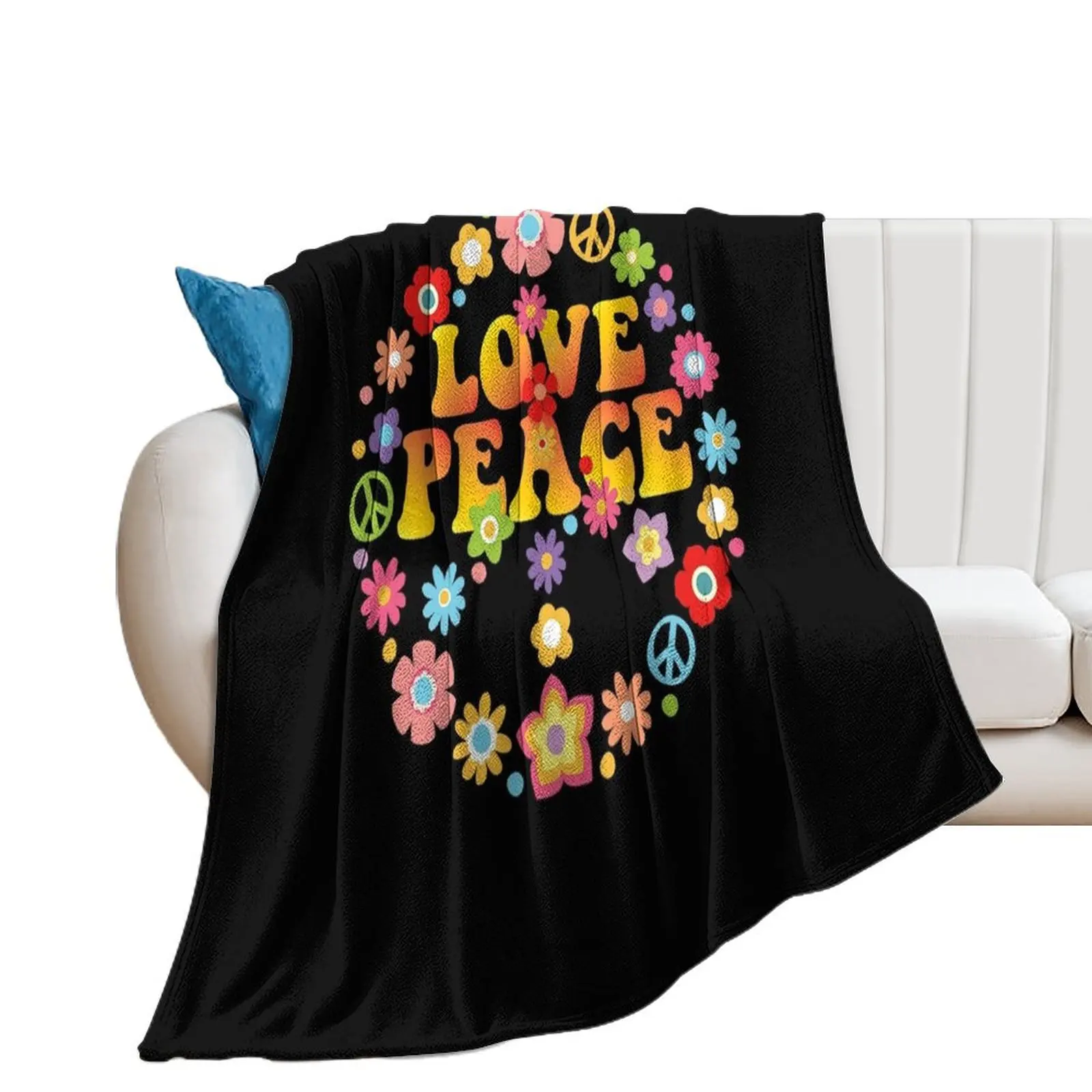 PEACE LOVE 60s 70s Tie Die Groovy Hippie Throw Blanket Picnic manga Sofas Hair Blankets