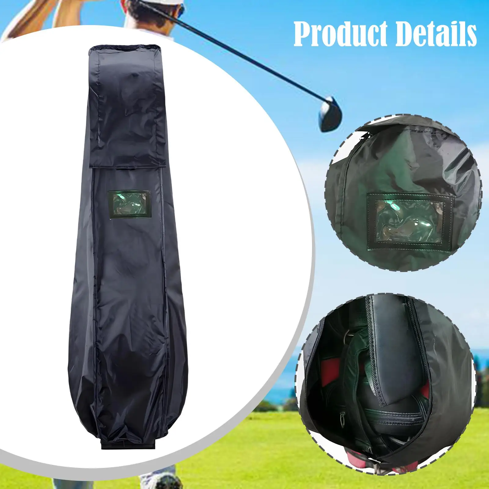 Golf Bag Rain Sleeve Dust Cover Rain Shield Accessory Portable 114x35cm Space Saving Fits All Standard Bags Zippered Access