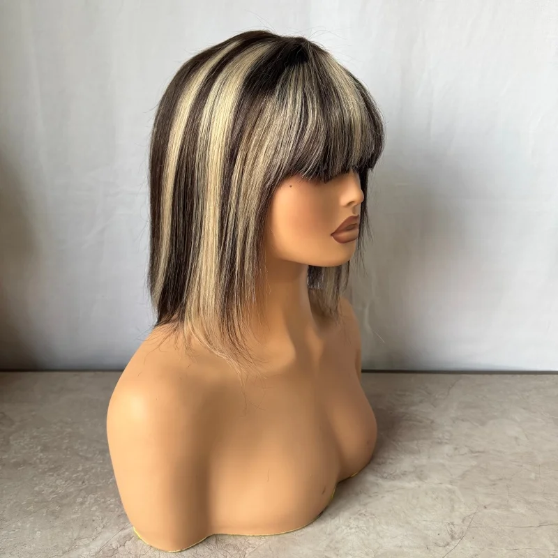 

Блондинка Выделите Короткий Боб Парик Человеческие ВолосыПрозрачные Кружевные Фронтальные Парики Боб Человеческие Волосы 180% Плотность Бесклеевые Парики для Чернокожих Женщин