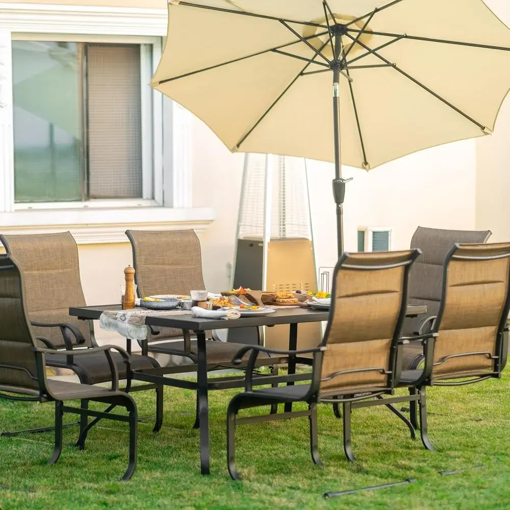 7-Piece Outdoor Dining Set with 6 Weather-Resistant Textilene Chairs and 61 Rectangular Table, Suitable for Patio or Garden, Bro