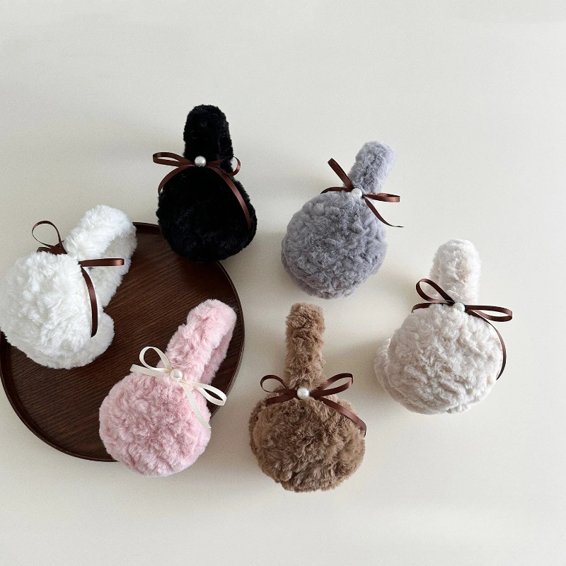 1 шт., зимние теплые плюшевые серьги с жемчугом и бантом для студенток, ветрозащитные теплые серьги с защитой ушей