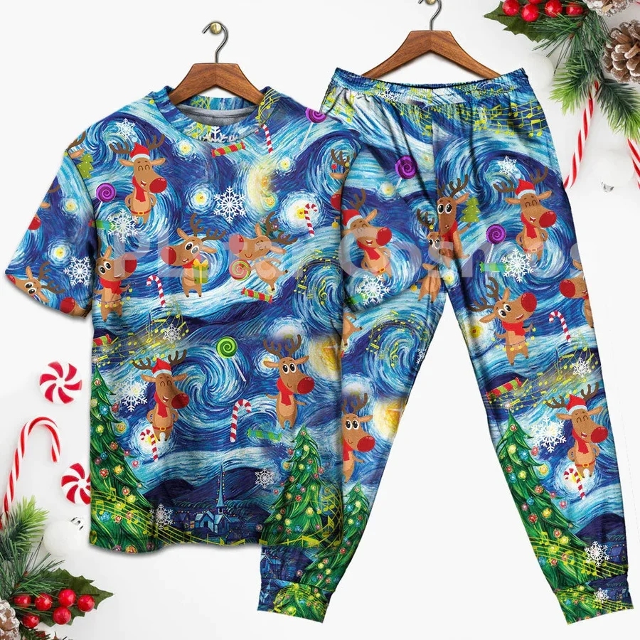 

Christmas Dancing Reindeers Happy - Pajamas Short Sleeve 3D All Over Printed Kids Pajamas Cosplay Clothes