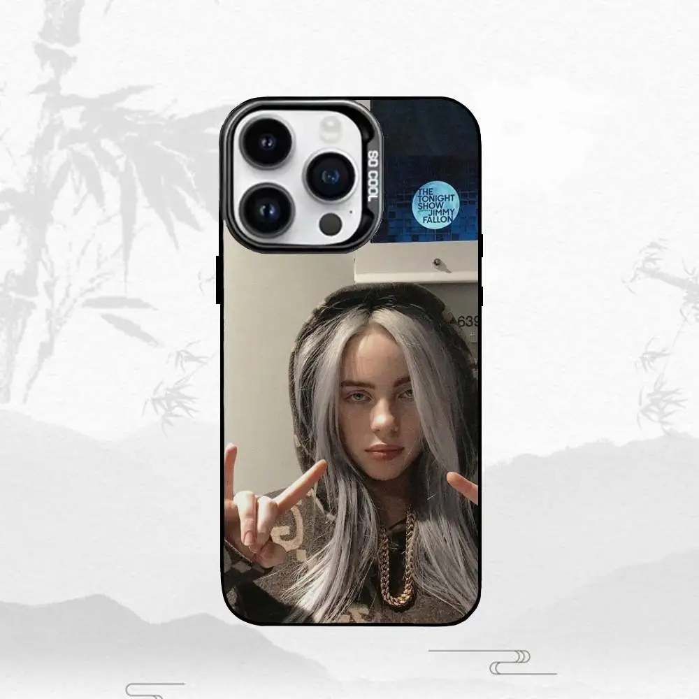 S-Snger B-Billie Eilish Phone Case For iPhone17,16,15,14,13,12,11 Plus,Pro Max Black Border Silver  Plated Cover
