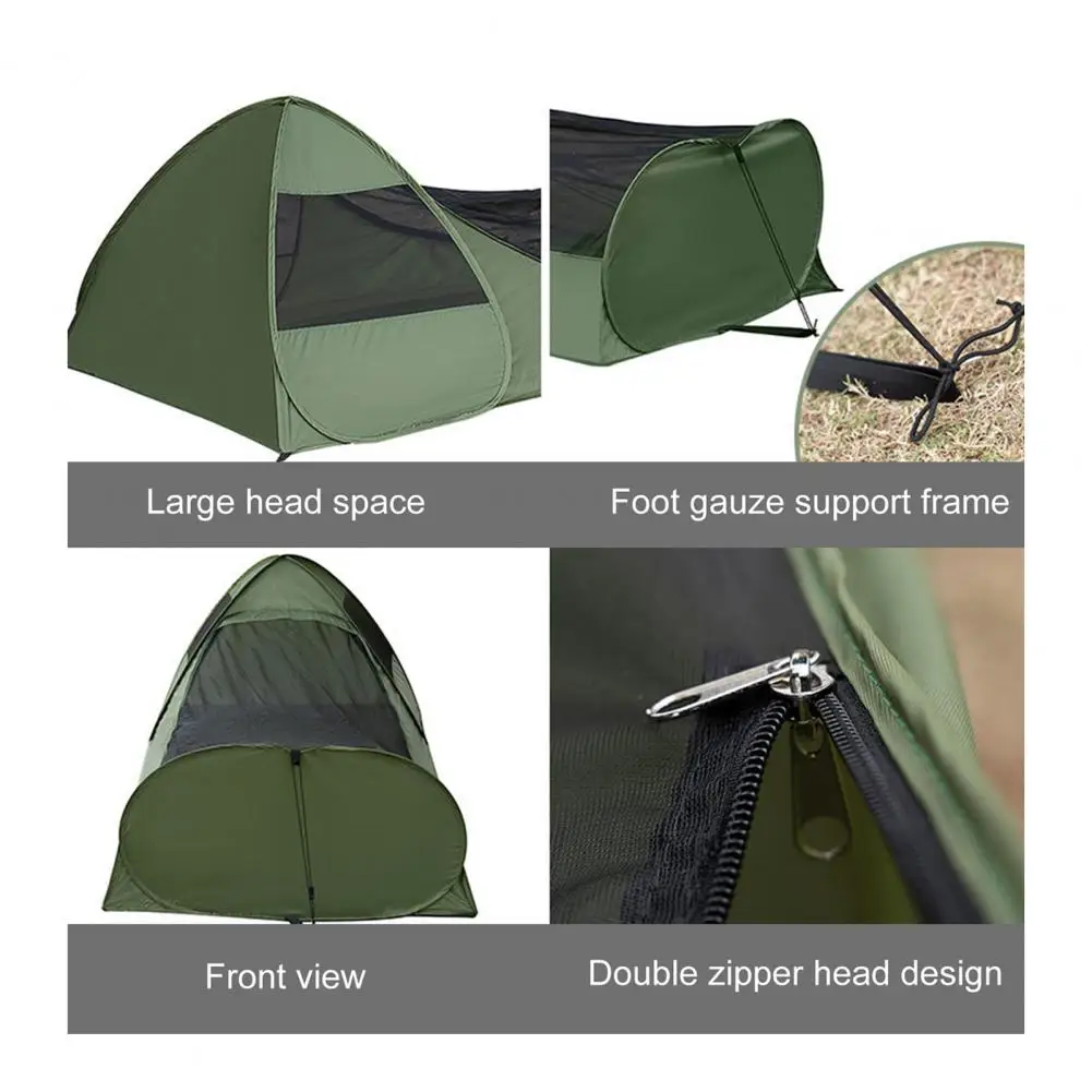 Outdoor Single Person Bed Poping Camping Tent Single Person Pop-up Tent with Phone Holder Breathable Gnats Net Shelter