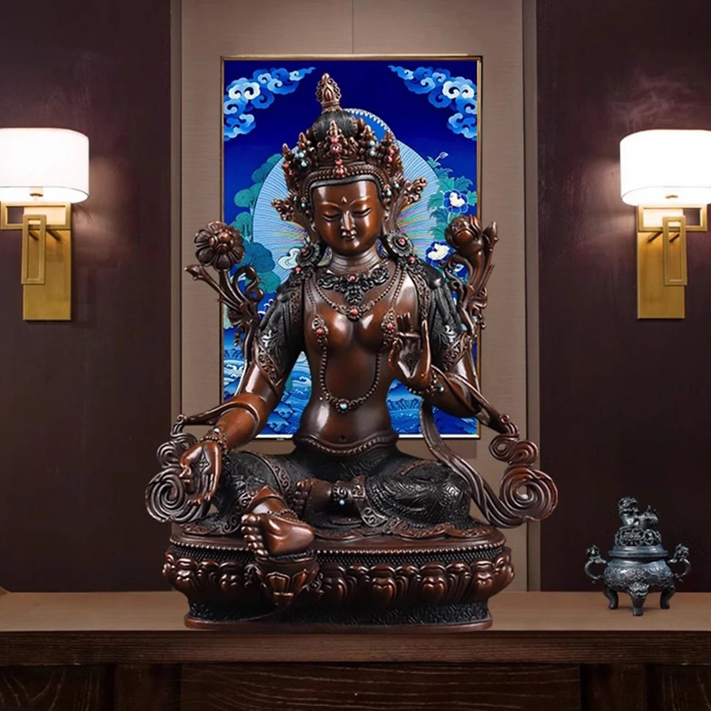 Tantric Green Tara Buddha Statue ornament, Antique copper figure of the Buddha, Temple home worship Buddha ornament, 3.8 inches