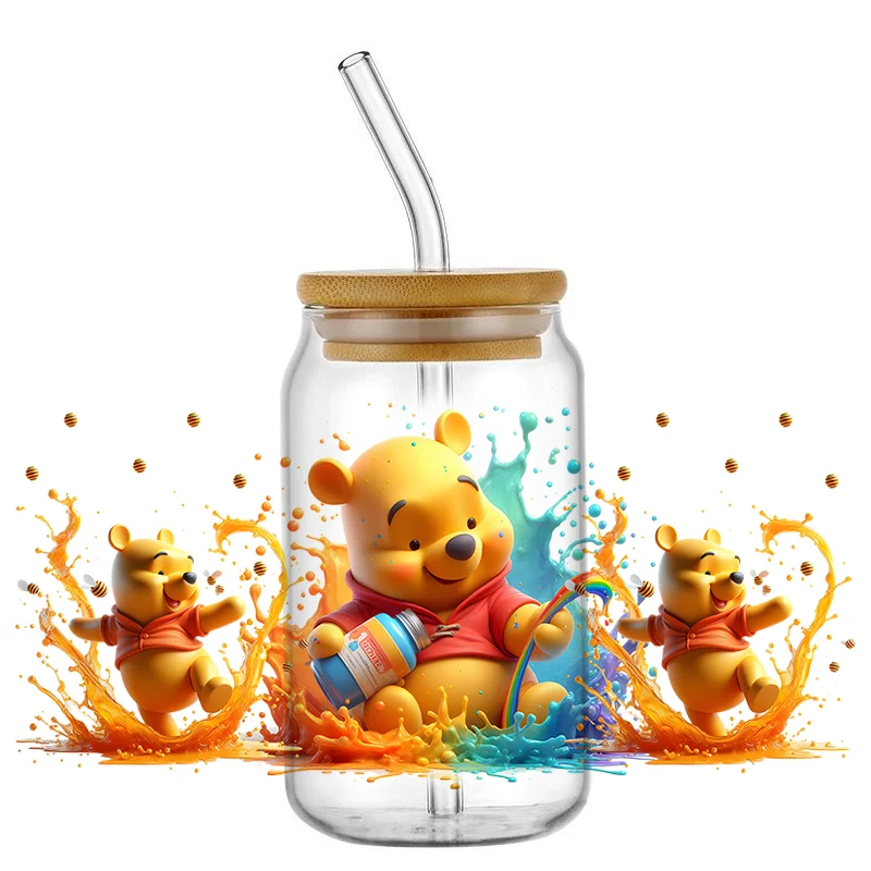 Cartoon Honey Bear Characters UV DTF Wrap Transfer 16oz Waterproof Permanent Adhesive transfer sticker cup wrap home decoration