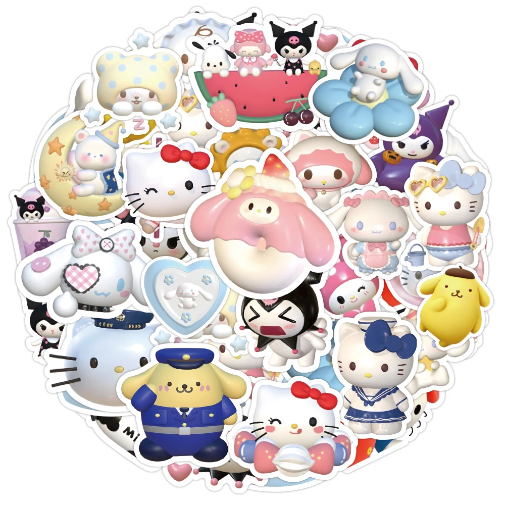 10/30/50/120 Stück Mix 3D Sanrio Anime Aufkleber My Melody Kuromi Cinnamoroll Notizbuch Gepäck Gitarre Laptop DIY Niedliche Cartoon-Sticker – Detail 2