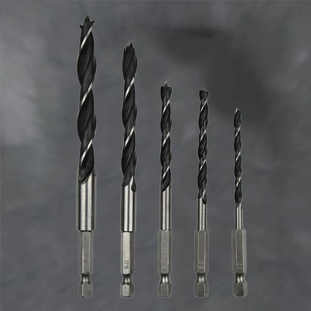 5Pcs High Speed Steel Woodworking Drill Bit Set Spiral Flute Durable Drill Bits for Metal Alloy Casting Iron Plastic