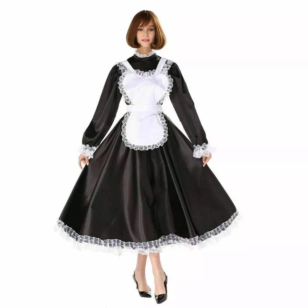 

Sissy girl Black satin dress lockable maid cosplay costumes Tailor-made