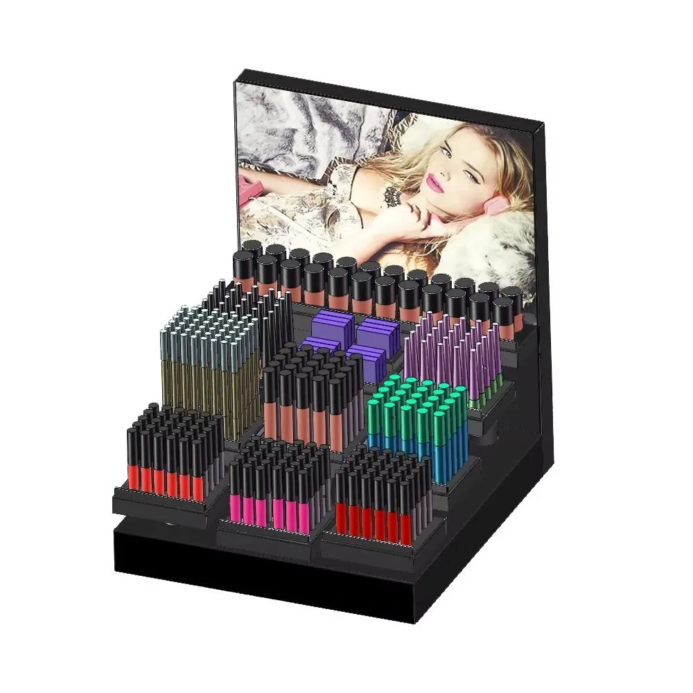 Lipstick Cosmetics Nail Polish Holder Acrylic Cylinder Makeup Beauty Exhibition LED Display Stands