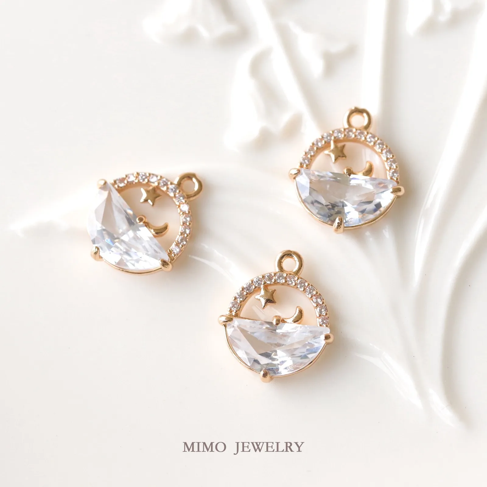 

Sea Star Moon Half Circle Zircon Round Charms Pendant Supplies DIY Hand Brass Gold Plated Accessories 13.4x15.7mm