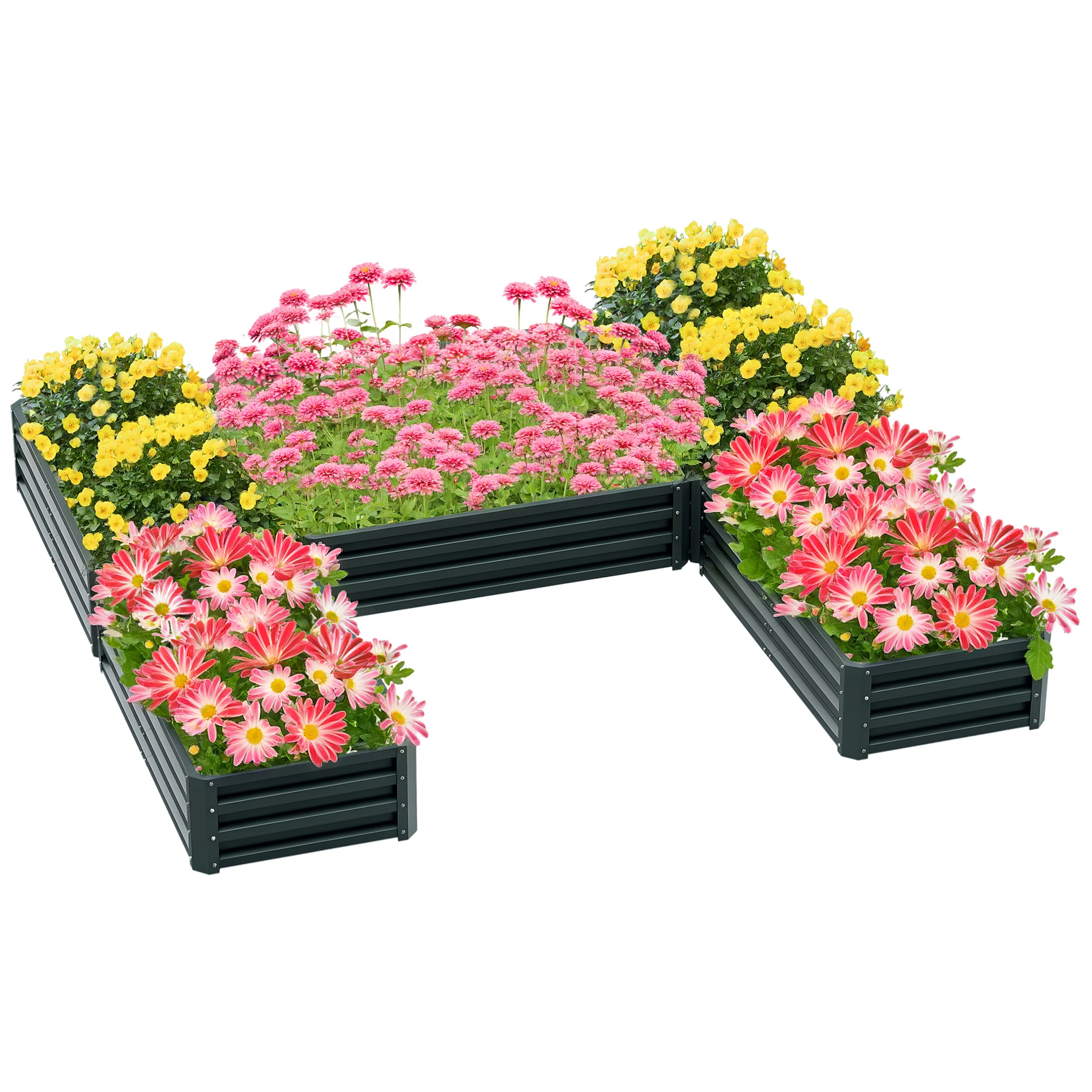 Raised Garden Bed Set of 5 DIY Large Steel Planters Box, Green