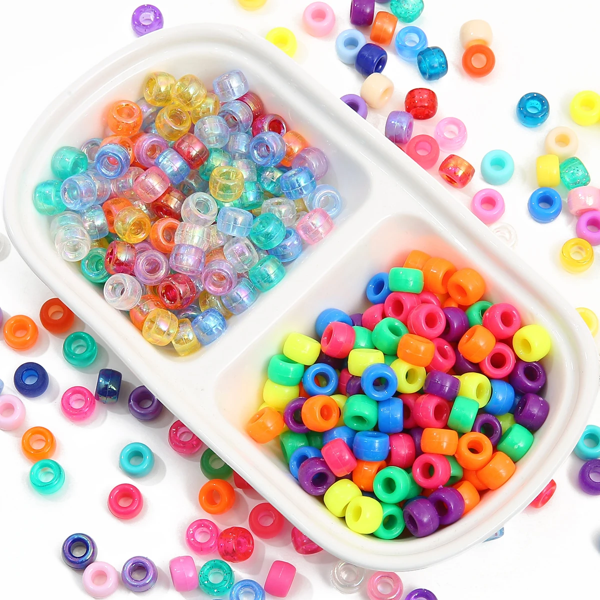 100pcs/lot Acrylic Pony Beads 9x6mm Approx 26g Transparent/Frosted Mix Color Loose Beads For DIY Making Phone Chain Materials