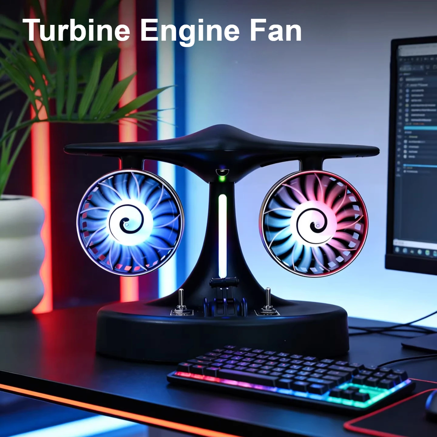 

Настольный креативный вентилятор в виде авиационной турбины, бесшумный офисный вентилятор с двойной турбиной, цветной подсветкой и дизайном «Нежный бриз»