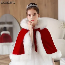 2023 Girls Christmas Shawl New Year Winter Red Velvet Cape Cloak Dress Decoration Santa Claus Costume Fashion Hooded Cloak