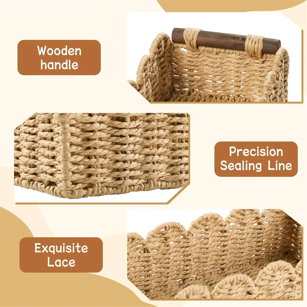 ตะกร้าเก็บกระดาษชําระหวาย - ที่จัดระเบียบห้องน้ํา, ตะกร้าตกแต่งน่ารักสําหรับสถานรับเลี้ยงเด็ก, ห้องครัว, ห้องนอน